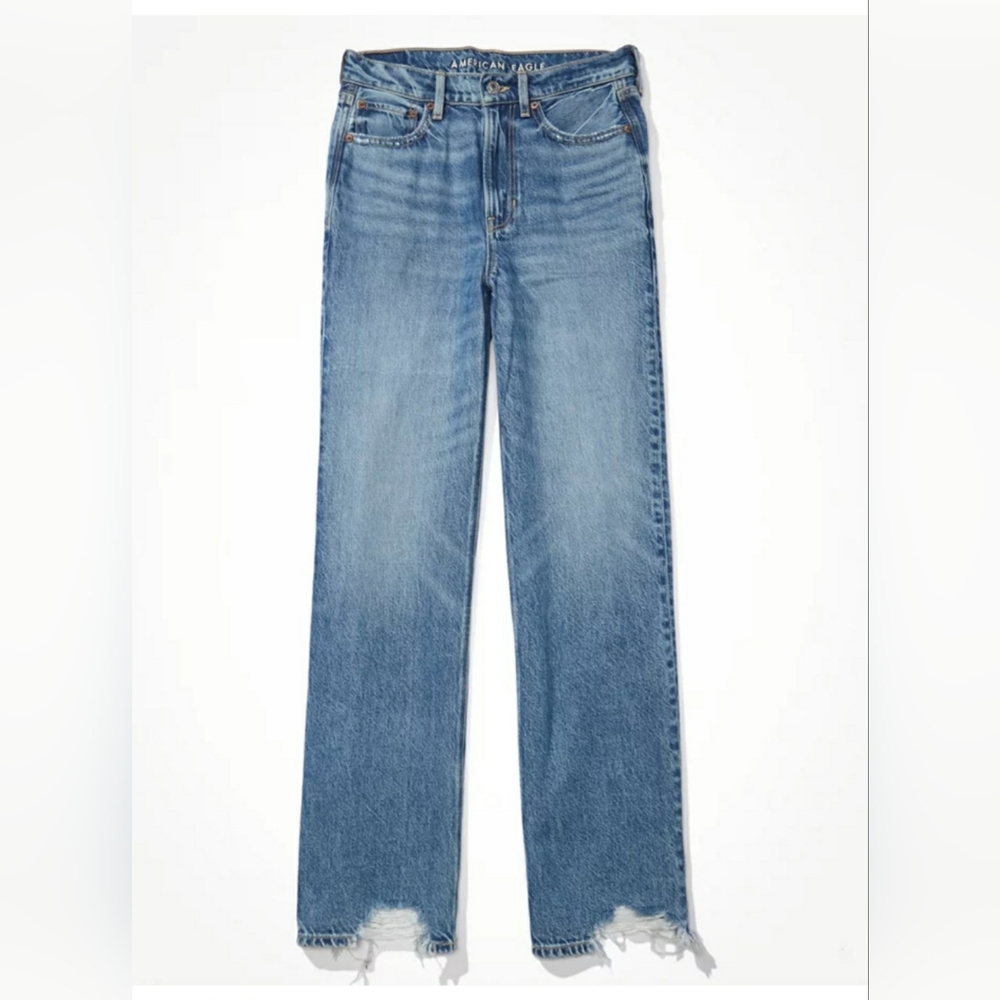 American Eagle Outfitters Super High-Rise Baggy Wide Leg Jeans - Blue 2 SHORT